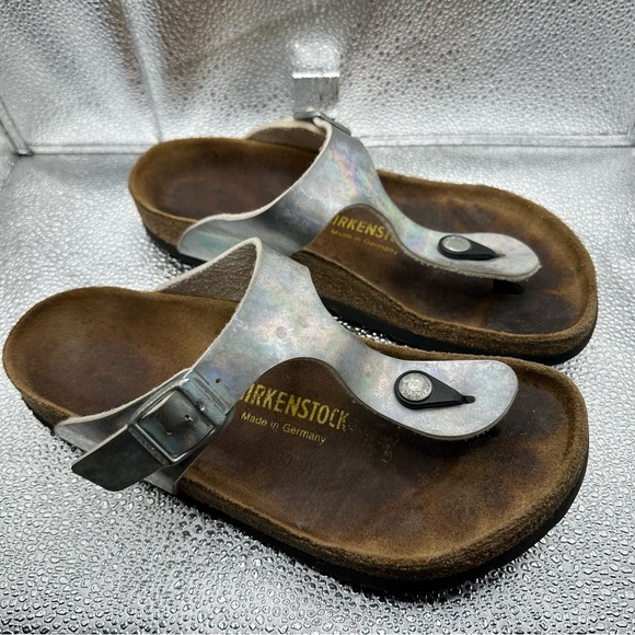 Birkenstock Women’s Gizeh Silver Birko-Flor Thong Sandals EU 36/ US 5-5.5 READ - Picture 1 of 12